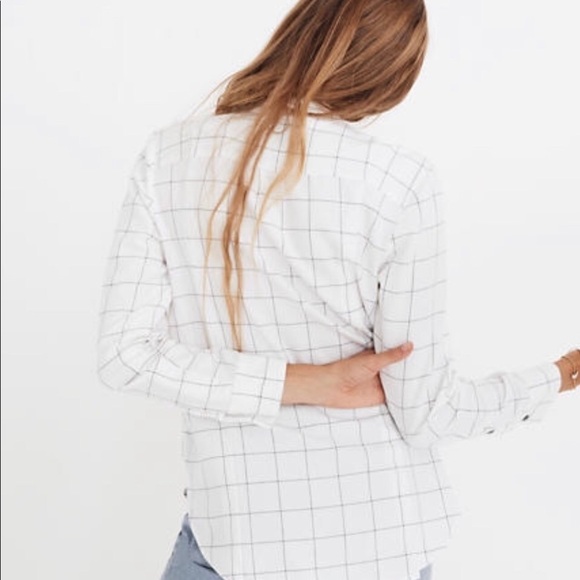 𝅺New with tag Madewell flannel tie neck shirt in windowpane S button down - Picture 2 of 4